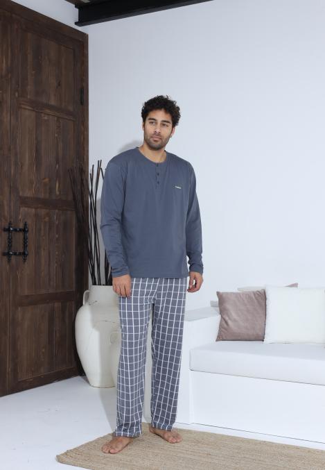 Pijama Barbati ,Maneca si Pantaloni Lungi,Culoare Gri cu Alb,Engros